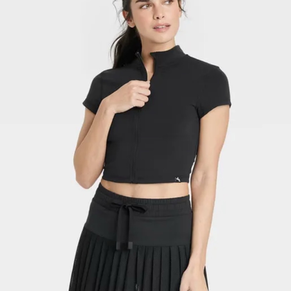 JoyLab Black Zip-Up Crop Top